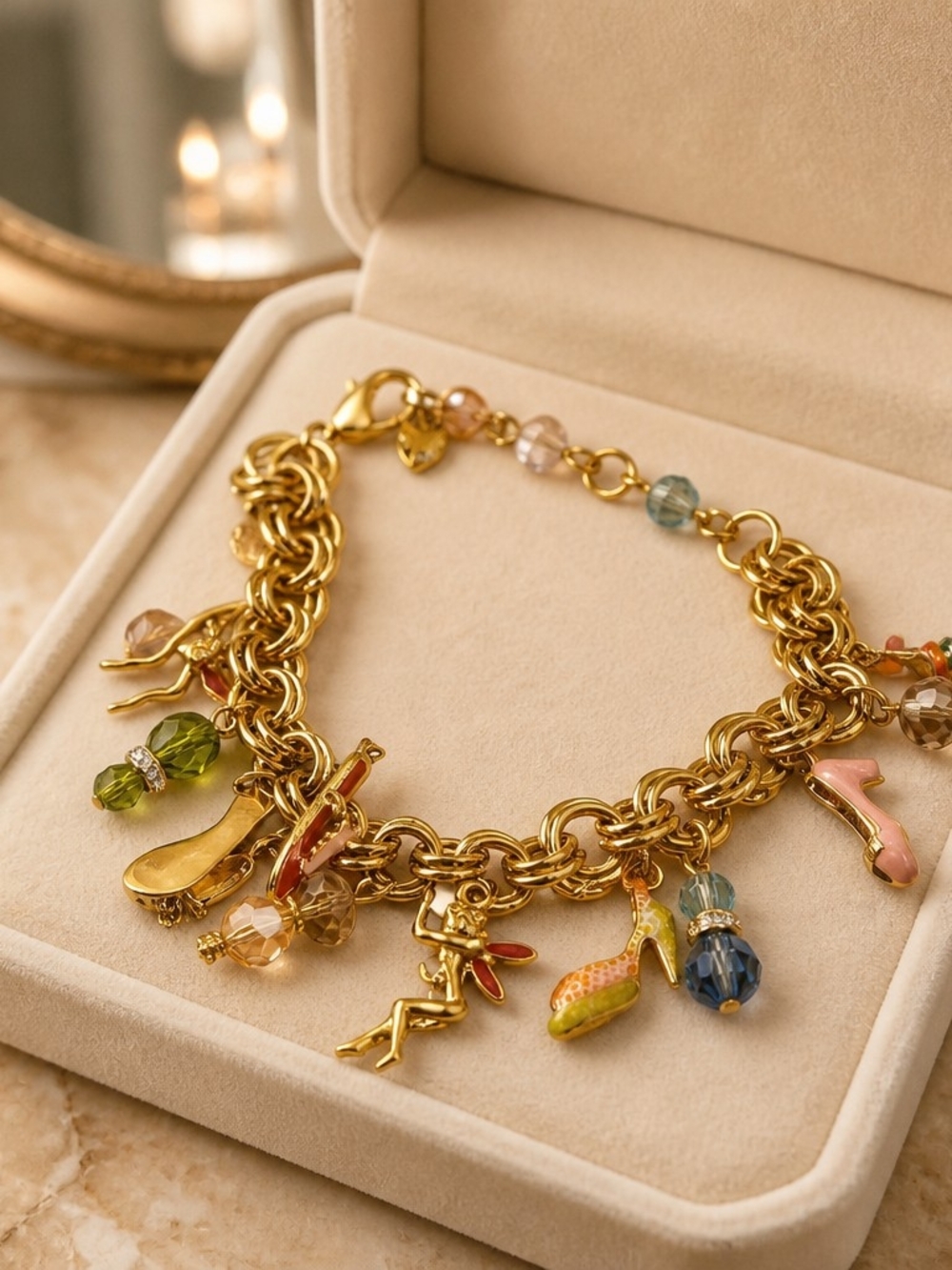 Kirks Folly Shoes & Fairy Beads with Rhinestones Charm Bracelet - Picture 2 of 4